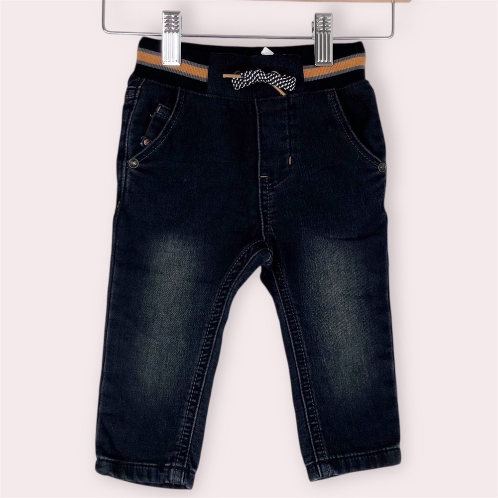 NWT‎ Catimini jeans black denim knit elastic waist pull on size 9 months